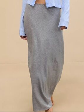 AERIE Real Soft Stretch Maxi Skirt Grey Sparkle Bow Accent Elastic Waist Size XS